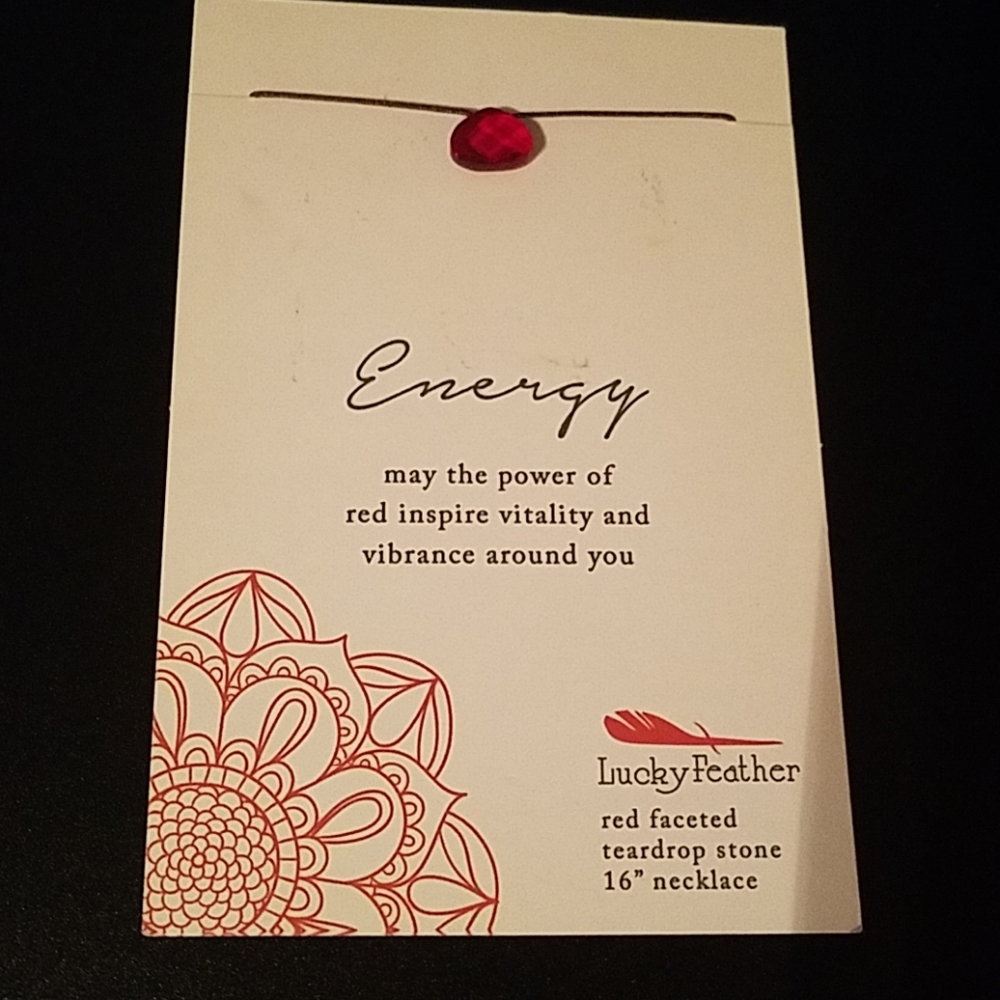 Lucky Feather red faceted teardrop 16 necklace NWT